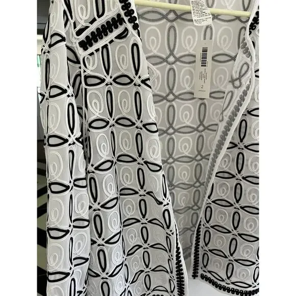 Chico's Traveler 2 (14-16) Jacket Black White Jacket Sheer Mesh Packaable NEW! - Picture 6 of 10